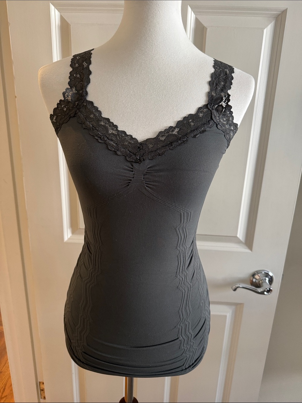 Dark Grey/Charcole Lace-Trim Seamless Camisole Tank Top